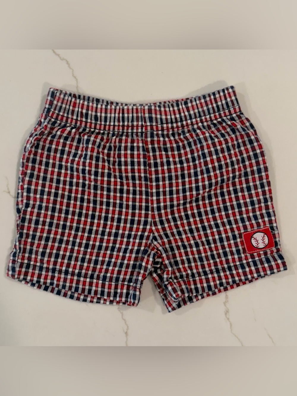 Starting Out Red Navy White Plaid Boys Shorts